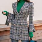 Plaid Double-breasted Blazer/ Turtleneck Sweater