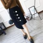 Pin Detail Asymmetrical Knit Skirt