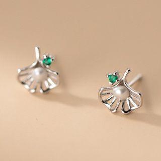 Shell Faux Pearl Rhinestone Sterling Silver Earring