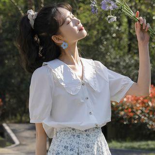 Puff-sleeve Ruffled Shirt White - One Size