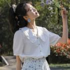 Puff-sleeve Ruffled Shirt White - One Size