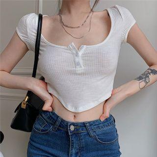 Cap-sleeve Plain Crop Top White - One Size