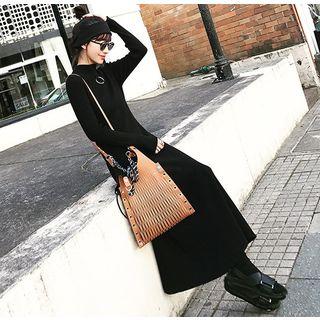 Mock Neck Hoop Detail Knit Maxi Dress