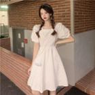 Square-neck Puff-sleeve Empire Dress Skirt
