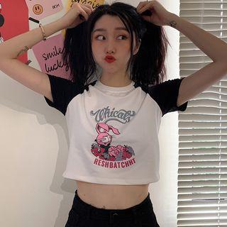 Rabbit Print Short-sleeve T-shirt As Shown In Figure - One Size