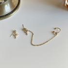 Non-matching Faux Pearl Cross Chained Earring 1 Pair - Non-matching - Gold - One Size