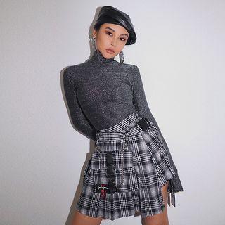 High-waist Pocket-accent Asymmetric Skort
