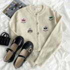 Bear Embroidered Knit Cardigan Almond - One Size