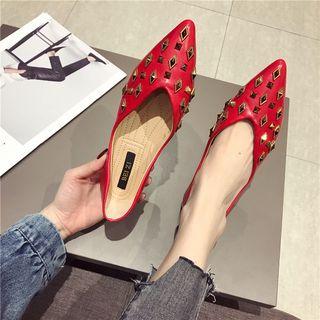 Studded Pointed Faux Leather Flats
