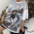 Elbow-sleeve Japanese Graphic T-shirt