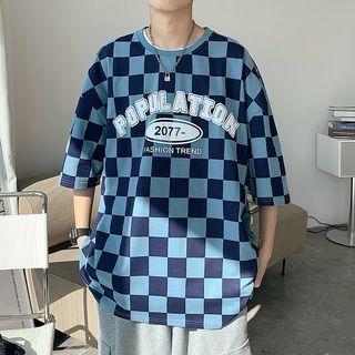 Elbow Sleeve Checked T-shirt