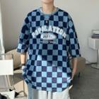 Elbow Sleeve Checked T-shirt