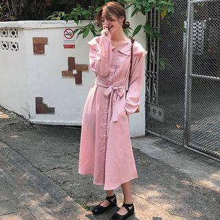 Plain Midi Shirtdress Dark Pink - One Size