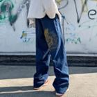 Mid Rise Embroidered Loose Fit Jeans