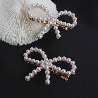 Pearl Accent Ribbon Hair Clip Gold - One Size