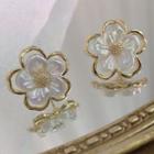 3d Flower Ear Stud 1 Pair - Silver Stud - Gold & White - One Size