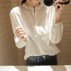 Mandarin-collar Eyelet Shirt