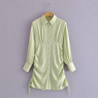Plain Drawstring Mini Shirtdress