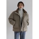 Corduroy-trim Padded Jacket Khaki - One Size
