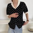 Short-sleeve Dotted Contrast Trim Blouse Black & White - One Size