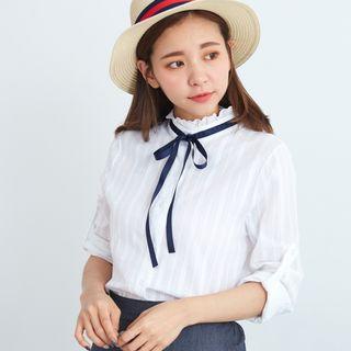 Long Sleeve Ruffled Collar Lace Up Blouse