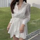 Set: Long-sleeve Shirt + Wide Leg Shorts Set Of 2 - White - One Size