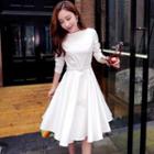 Long-sleeve Tie Waist A-line Dress