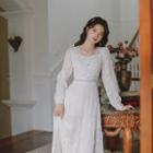 Square Neck Long-sleeve Lace Dress