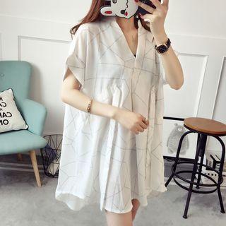 Printed Split Neck Short Sleeve Long Shirt
