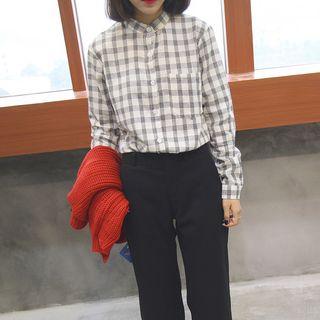 Check Mandarin Collar Shirt