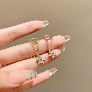 Flower Rhinestone Alloy Dangle Earring E3199 - 1 Pair - Gold - One Size