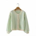 Cropped Striped Cardigan Green - One Size