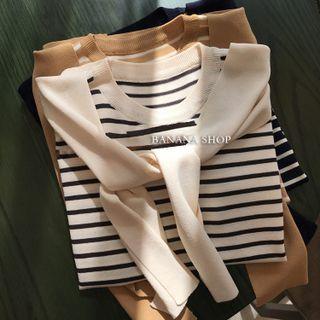 Mock Two-piece Striped Two Tone Knit Top