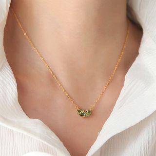 Rhinestone Pendant Sterling Silver Necklace Gold & Green - One Size