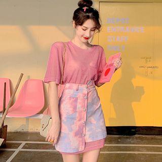 Short-sleeve Mini T-shirt Dress / Mini A-line Skirt / Mock Two-piece Short-sleeve Mini Dress