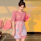 Short-sleeve Mini T-shirt Dress / Mini A-line Skirt / Mock Two-piece Short-sleeve Mini Dress