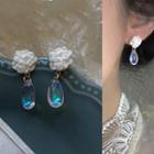 Flower Faux Crystal Drop Earring 1 Pair - 2772a - Blue & White - One Size
