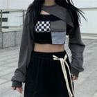 Set: Checker Paneled Crop Camisole Top + Shrug