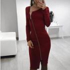 Long-sleeve Zip Bodycon Mini Dress