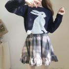 Rabbit Long-sleeve Top / Plaid Mini Skirt