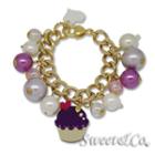 Mini Gold-violet Cupcake Swarovski Crystal Charm Bracelet Gold - One Size