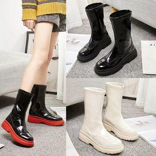 Patent Platform Mid-calf Boots