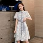 Short-sleeve Frog Buttoned Floral Lace Dress