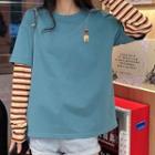 Mock Two-piece Striped-sleeve T-shirt