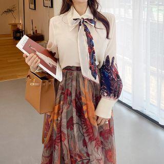 Set: Print Panel Shirt + Midi A-line Skirt