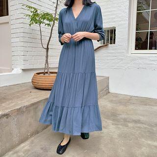 Tiered Plain Maxi Wrap Dress
