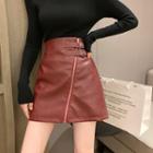 Buckled Faux Leather A-line Skirt