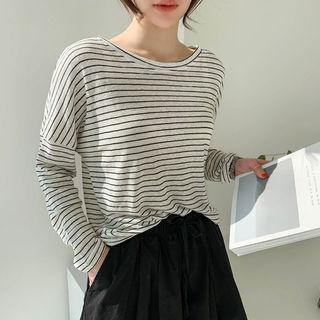 Drop-shoulder Striped T-shirt Black - One Size