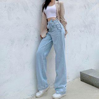 High-waist Chain Straight-cut Jeans
