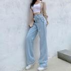 High-waist Chain Straight-cut Jeans